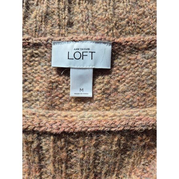 LOFT M Lightweight Heathered Neutral Beige Half Sleeve Mohair Blend Sweater - Picture 3 of 9
